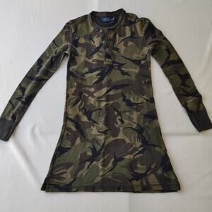 Polo Ralph Lauren Women’s Camo Henley Mini Dress Small Waffle Thermal Military